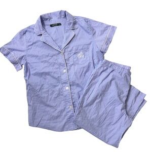 Lauren Ralph Lauren Short Sleeve Pants Pajama Set Blue Pink Stripe Medium